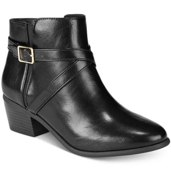 Karen Scott Falonn Black Ankle Booties Size 8.5M Almond Toe Block Heel Zipper - Picture 1 of 11